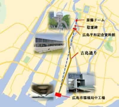 広島市内の地図と「平和の軸線」
